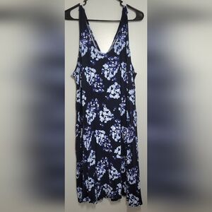 ellos Blue and White Floral Midi Dress Criss-cross Back 1X